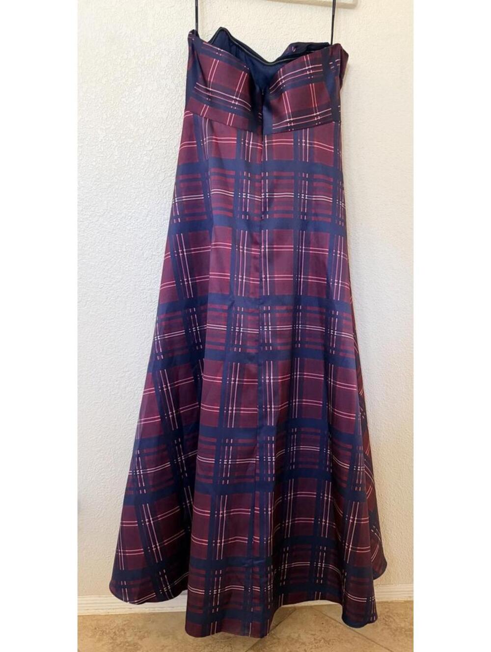 New Dessy Collection Tartan Strapless Gown In Cabernet Midnight Size 18 $325 - Picture 6 of 9